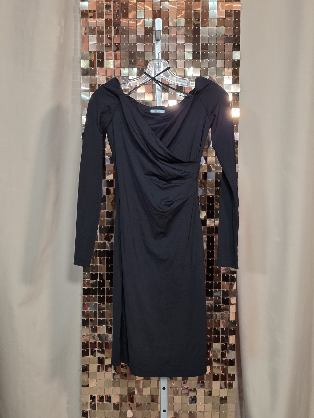 Kookaï Black Long-Sleeve Draped Dress | Wrap-Style Bodice | Size 1